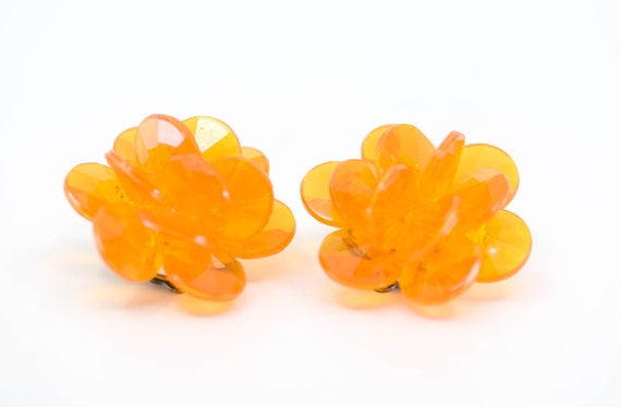 orange floral earrings clip ons stamped W Germany… - image 1