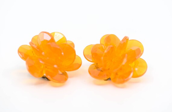 vintage orange floral earrings clip ons stamped W