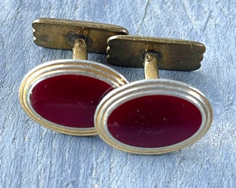 cufflinks oval red faux carnelian centre French art deco vintage jewellery for shirt groom wedding accessory 1930s