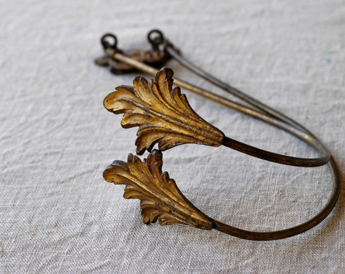 French Vintage Brass Curtain Tiebacks / Pair of Architectural Metal