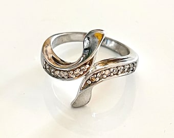 ring 925 silver vintage statement hallmark engagement jewellery concave convex half moon strass adult size No 11 U 51 US 6 UK L boxed gift