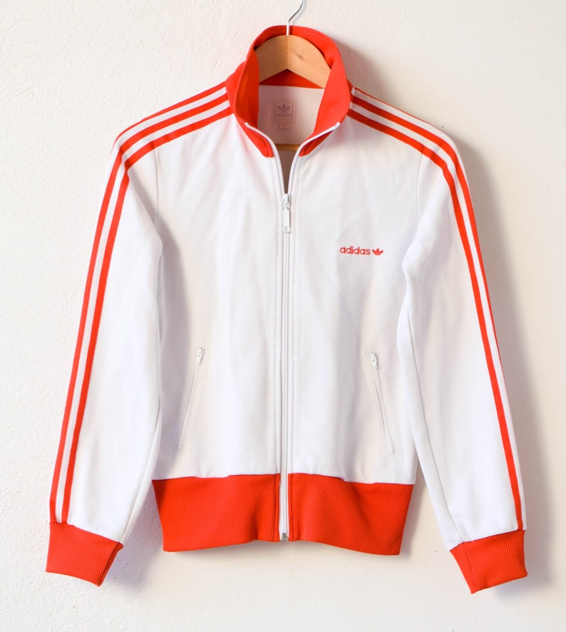 Adidas Jacke Vintage retro weiß rot drei Streifen Trefoil ...