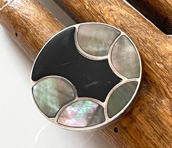 statement ring pearl inlay iridescent large round… - image 4