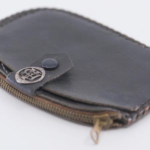 Portefeuille en cuir noir, monogramme en métal argenté, initiales FB, pochette pour pièces de monnaie plate vintage, ancienne art nouveau, fabriquée en France, rare