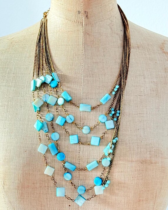 striking statement necklace multistrand pearlised… - image 4
