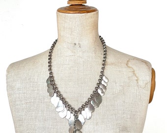 necklace silver tone Berber style bib statement jewellery charm chunky adjustable vintage verdi gris artisanal north African 1970s