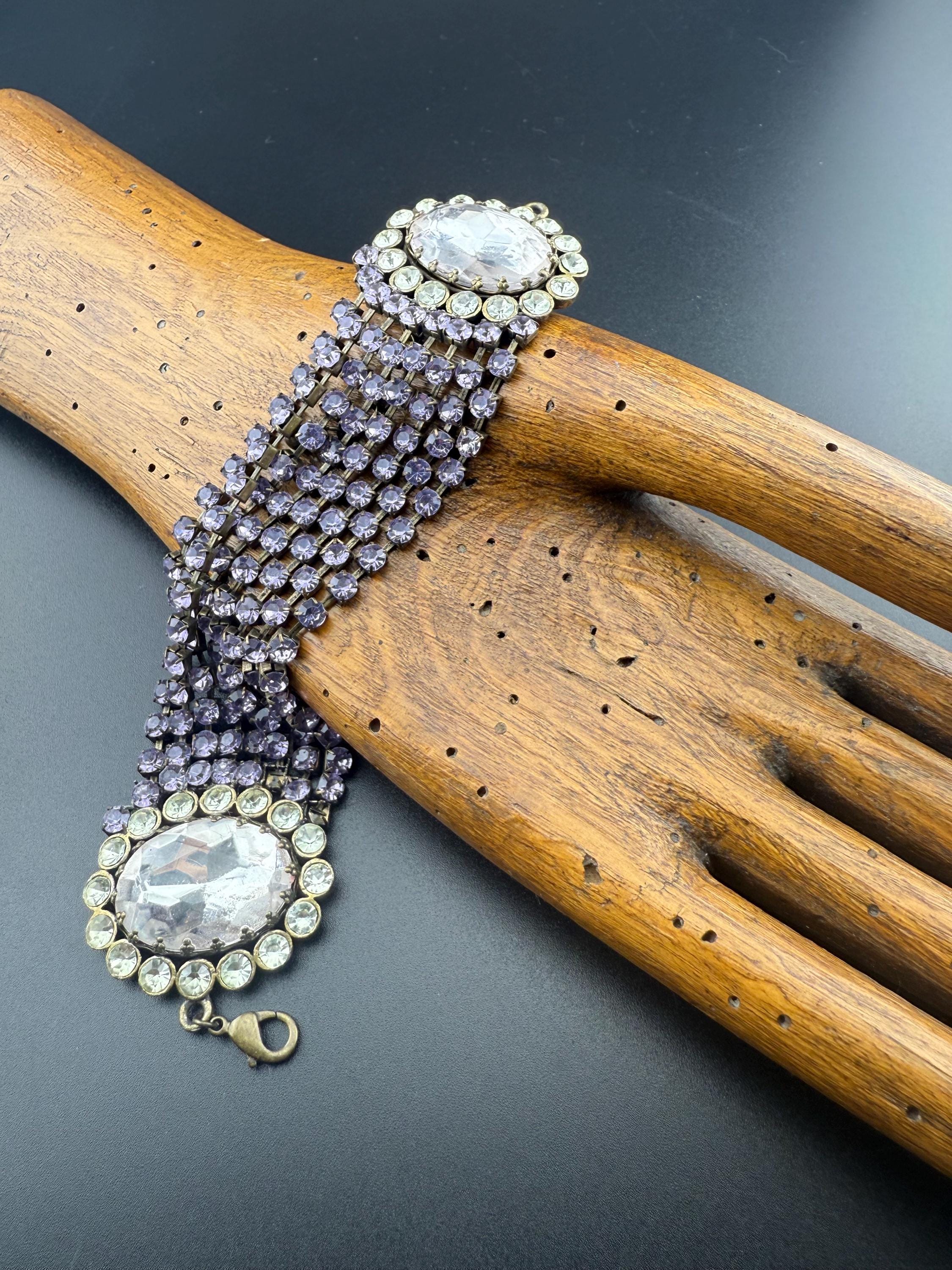 Bracelet Manchette Rigide En Bronze Violet - Bijou Rétro - Occasion Très Bon état