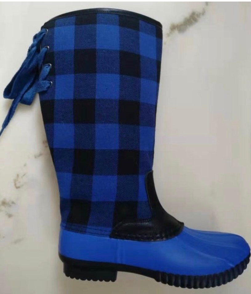 buffalo plaid rain boots
