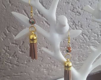 Golden taupe suede tassel earrings