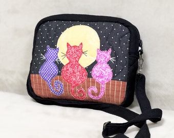 Bolso de viaje cruzado de tela colorida de patchwork hecho a mano para mujer de alta calidad - Gato