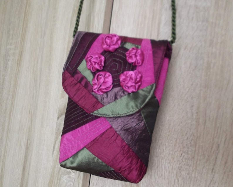 Women shoulder ipad bag modern patchwork quilted purple party bag teen girls cross body weekend purse with roses gift idea