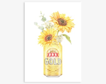 Liquid Gold | Australian Beer, Australian Native Flowers, Australiana, Tinnie, Giclee