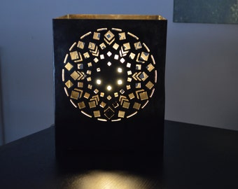 Mandala aged metal table lamp