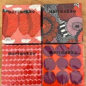 Marimekko napkins, set of 4 packs of 25x25 cm paper napkins for dining and decoupaging, 20 sheets each,  3 ply napkins