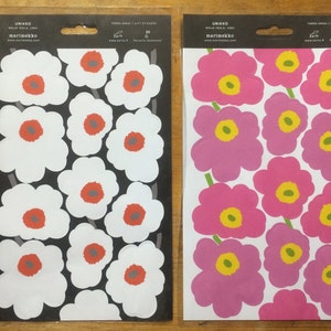 Stickers Scrapbooking Unikko Marimekko, DEUX FEUILLES, originaire de Finlande, blanc et rose