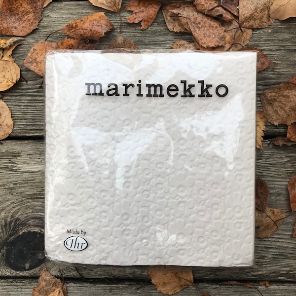 Marimekko Unikko Sand, serviettes en papier gaufré 33 cm pour les repas, 20 feuilles de serviettes 3 épaisseurs