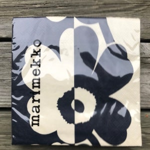Marimekko Unikko Linen Blue 33cm tovaglioli di carta per pranzo e decoupage, 20 fogli di tovaglioli a 3 veli, Finlandia