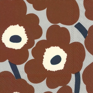 Tovaglioli di carta Unikko grigi marroni per la sala da pranzo e il decoupage Marimekko, 33 x 33 cm, 20 fogli da 3 strati, Finlandia