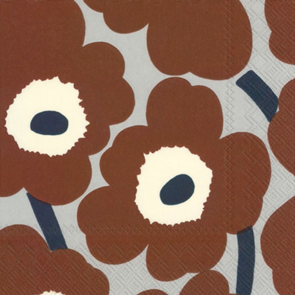 KOSTENLOSER VERSAND Marimekko Braun Grau Unikko Papierservietten, 33x33cm, 20 Blatt 3 lagig Servietten, Finnland