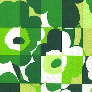 Marimekko GREEN Tovaglioli di carta da cocktail Ruutu Unikko per la sala da pranzo e il decoupage, 20 fogli da 3 veli, Finlandia