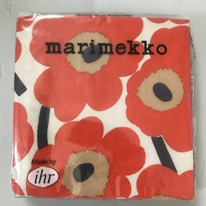 Marimekko Unikko 33cm tovaglioli di carta da pranzo per pranzo e decoupaging, 20 fogli di 3 tovaglioli, Finlandia, beige arancione