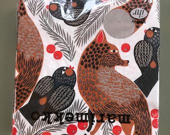 Marimekko Ketunmarja 25x25cm paper napkins for dining and decoupaging, 20 sheets of 3 ply napkins, design by Maija Louekari