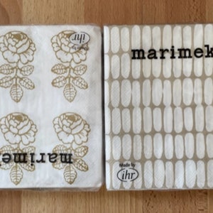 Marimekko Lunchservetten: Vihkiruusu en Alku, wit en goud, uit Finland
