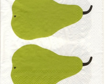 Marimekko Pear Päärynä Paaryna paper napkins for dining and decoupaging, 33cm, 20 sheets of 3 ply napkins, design by Maija Isola