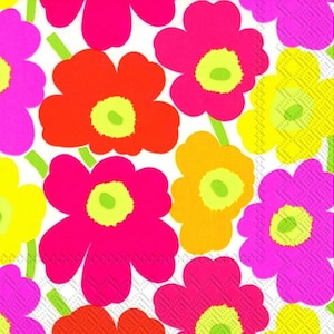 Tovaglioli di carta Marimekko Mini Unikko da 33 cm per pranzi e découpage, 20 fogli a 3 veli, Finlandia