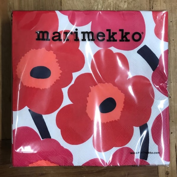 Marimekko Unikko Red White 33x33 cm serviettes en papier de déjeuner pour manger et découpérer, 20 feuilles de serviettes 3 plis, design par Maija Isola