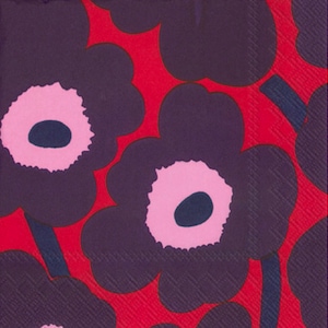Marimekko Red Plum Unikko Papierservietten zum Servieren und Decoupage, 20 Blatt 3-lagige Servietten, Finnland