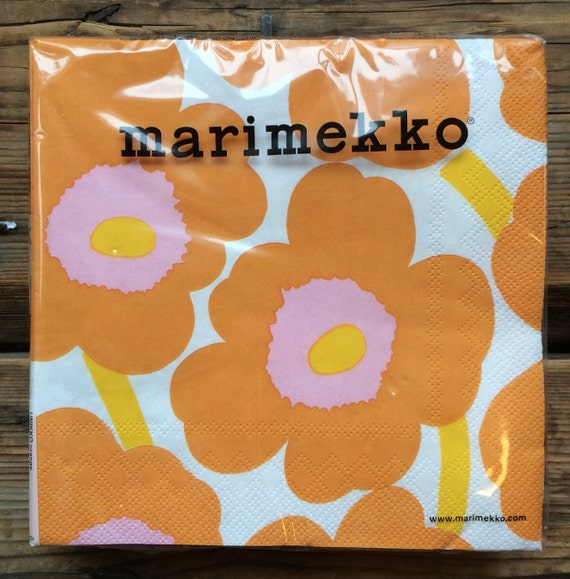 Marimekko Unikko Orange Pink 25x25 Cm Paper Napkins For Dining Etsy
