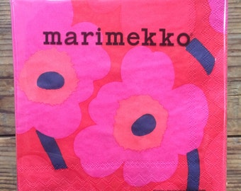 Marimekko red Unikko paper napkins for dining and decoupaging, 20 sheets of 3 ply napkins, Finland