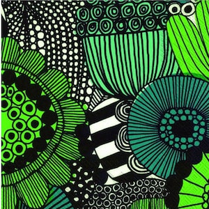 Marimekko Siirtolapuutarha paper napkins for dining and decoupaging, 20 sheets of 3 ply napkins, design by Maija Louekari