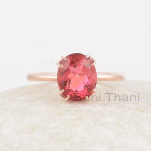 Padparadscha Sapphire Silver Ring - Rose Gold 925 Sterling Silver Ring for Women - Wedding Gift - 8x10mm Oval Gemstone Ring - Gift for Her