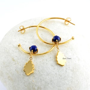 Hoop Earrings-Lapis Lazuli Round 6mm Gemstone Earrings-Handmade Earrings-Micron Gold Plated 925 Sterling Silver Drop Earrings-Christmas Gift