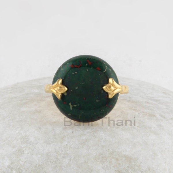 Wedding Ring - Bloodstone Ring - Gemstone Ring - Round Prong Ring - 925 Solid Silver - Gold Plated Ring - Jewelry for Prom - Elegant Ring