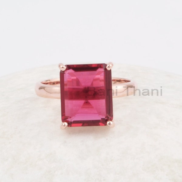 Pink Tourmaline Ring, Gemstone Silver Ring, 10x12mm Rectangle Ring, Rose Gold Plated Ring, 925 Sterling Silver Jewelry, Wedding Gift Ring