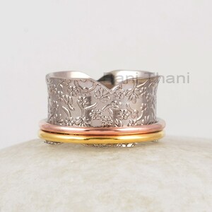 Designer Textured Spinner Band - Sterling Silver - Rose Gold Plated Spinner Ring - Elegant Jewelry - Gift For Birthday - Jewelry For Bride
