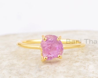 Pink Sapphire Engagement Ring, 5x6mm Natural Sapphire Ring, 925 Sterling Silver Handmade Ring, 18k Gold Plated Ring Jewelry, Women Gift Ring