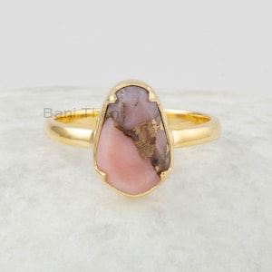 Gioielli con pietre preziose in opale rosa - Anello in argento 925 - Anelli in rame con opale - Anello placcato in oro - Anello regalo per 40 anni - Gioielli per damigelle d&#39;onore 8 x 12 mm
