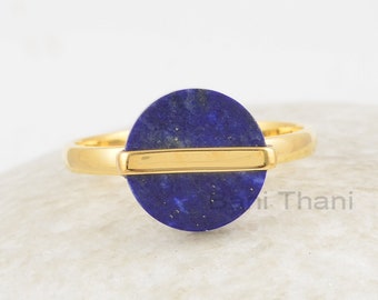 Lapis Lazuli Ring - Solid  - Handmade Ring - 12mm Flat Round Stone - Artisan Jewelry - Jewelry for Prom - Gift for Her - Ring for Sale