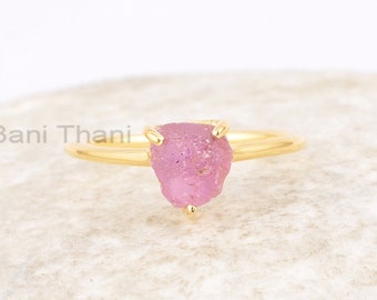 Pink Sapphire Wedding Ring, 5x6mm Gemstone Ring, Natural Pink Sapphire Ring, 925 Sterling Silver Handmade 18k Gold Plated Ring, Women's Ring