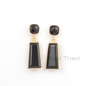 Beautiful Black Onyx Drop Earrings, Black Onyx Gemstone 925 Silver Earrings, 18k Gold Plated Handmade Earrings, Girls Earring, Bezel Earring