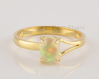 5x7mm Opal Gemstone Ring, Natural Ethiopian Opal Ring, October Birthstone 925 Sterling Silver Ring, 18k Gold Minimalist Ring, Gift for Her