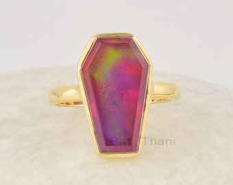 Sargring, gotischer roter Sargring, Vampirring, Aurora-Opal-Ring, Sarg-Edelsteinring, massiv vergoldeter Ring – das perfekte Geschenk im Gothic-Stil
