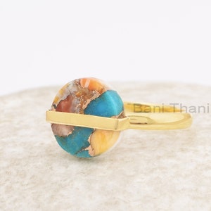 Oyster Turquoise Ring - 925 Sterling Silver - Gold Plated Ring - 12mm Flat Round - Bani Thani - Jewelry For Graduate - Gift For Protection