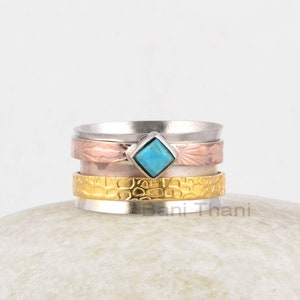 Turquoise 4mm Cushion Spinner Band - 925 Silver - Handmade Spinner Ring - Man Made Jewelry - Gift For Inspiration - Jewelry For Flower Girls