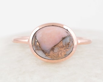 Pink Opal Ring - 925 Solid Silver - 8x10mm Oval Gemstone - Gold Plated Ring - Gift for Her - Promise Rings - Wedding Gift Ring - Dainty Ring