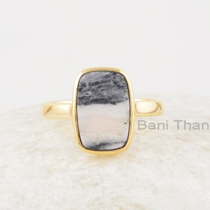 Zebra Jasper Ring - Gemstone Gold Plated Ring - Solid 925 Sterling Silver Ring - Jasper Ring for Women - Gift For Bridesmaids - Gift for Him